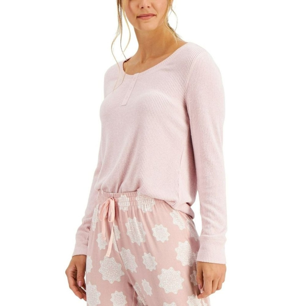 CHARTER CLUB Ribbed Henley Pajama Top Chalky rose XL